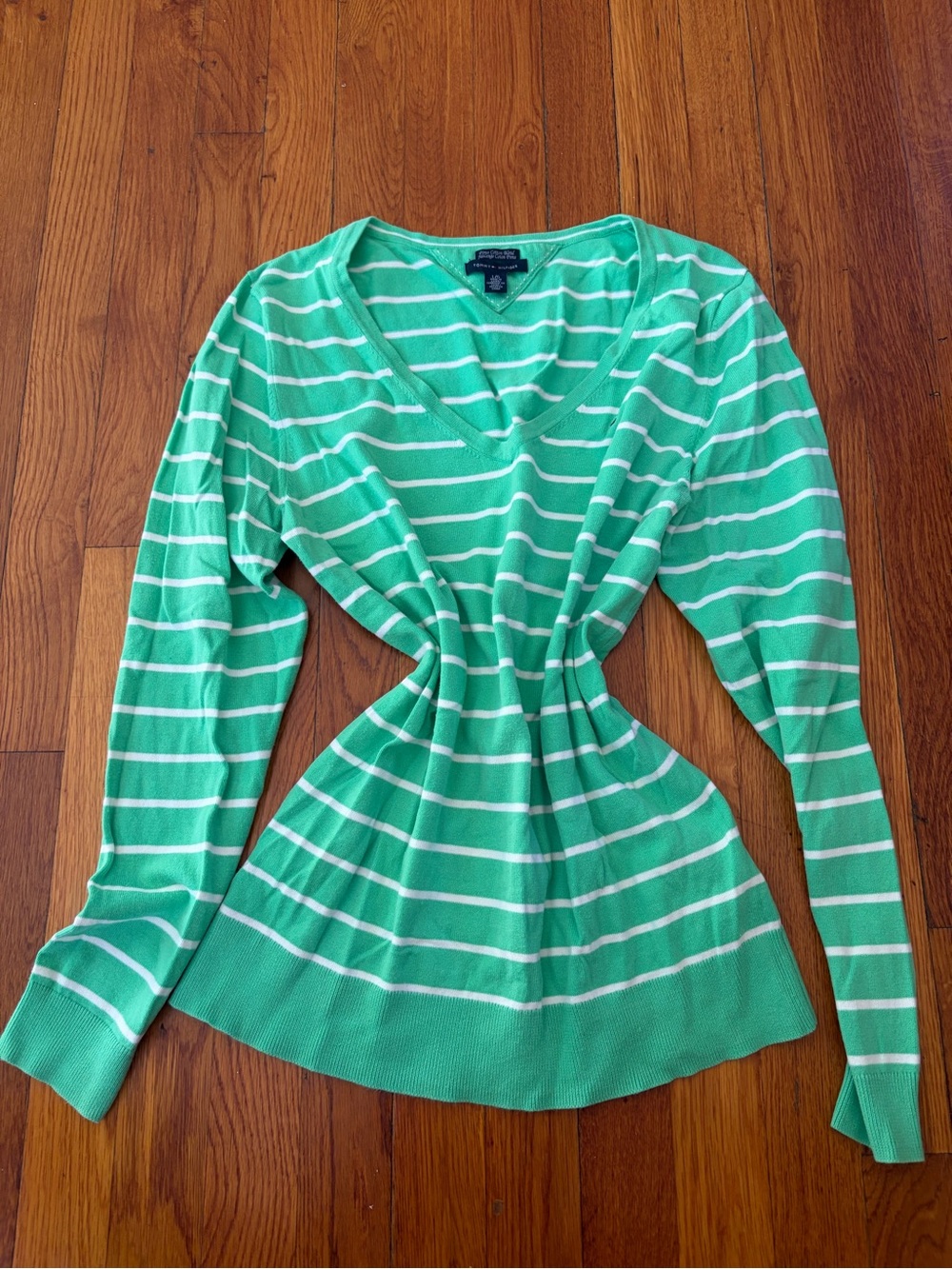 Tommy Hilfiger Mint Green and White Striped V-Neck Sweater